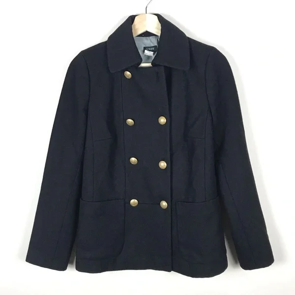 J. Crew Black Pea Coat with Gold Buttons - Picture 2 of 9